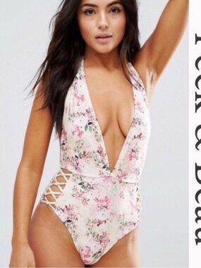 Peek & Beau X ASOS Swim | Pink Floral Plunge swimsuit | Size 8 B/C